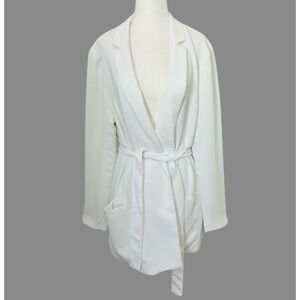 Willow & Thread Blazer Open Front Tie Waist Pockets White‎ Size 16